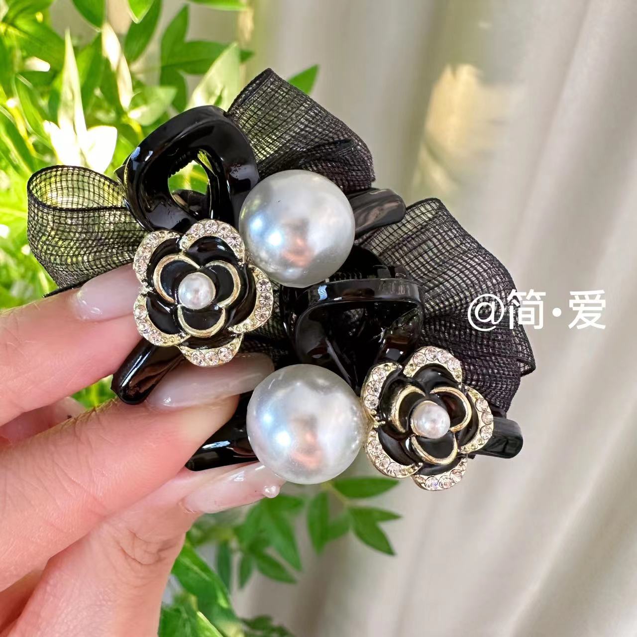 山茶花蝴蝶结抓夹刘海小AB双面气质小香风