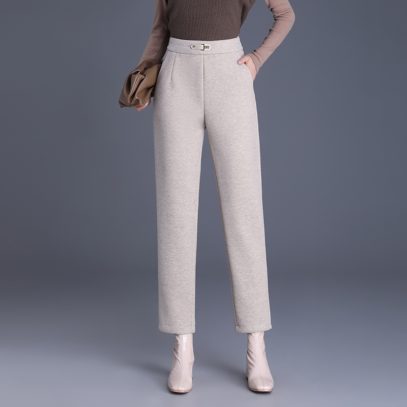 加厚毛呢哈伦裤女秋冬季2023新款高腰显瘦直筒九分裤小个子萝卜裤