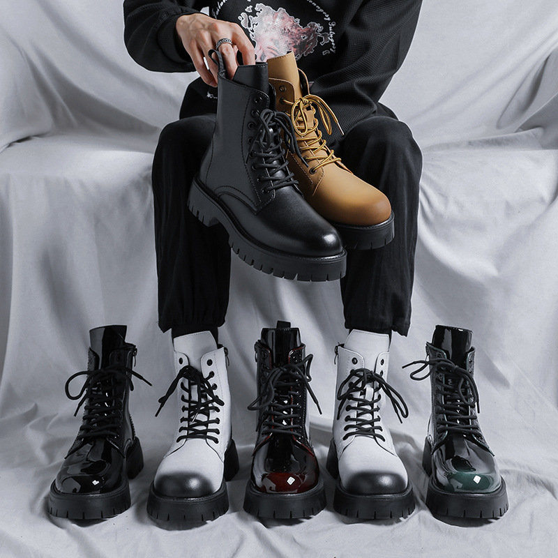 2023年春季新款青年圆头高帮中筒低跟工装潮流大头马丁靴时尚潮流