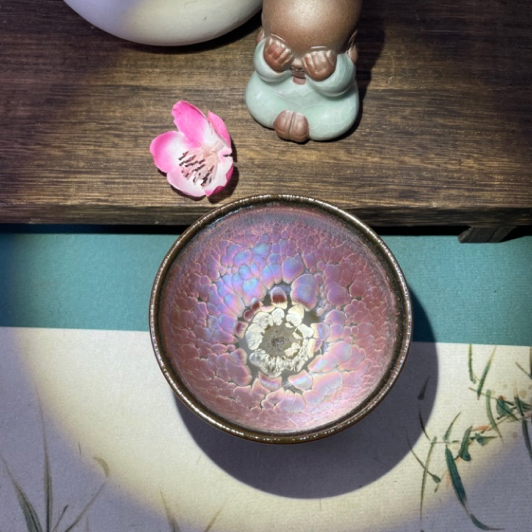 【精品推荐】建窑建盏彩金翎花高端名家主人杯茶具铁胎纯手工品茗杯