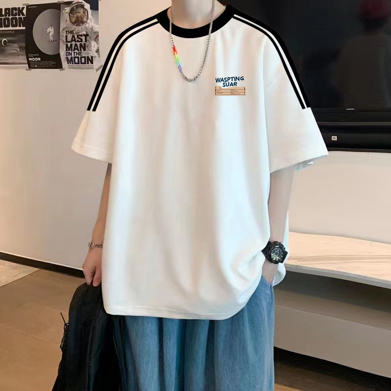 重磅纯棉港风短袖t恤男士夏季宽松休闲潮流ins情侣装半袖体恤上衣