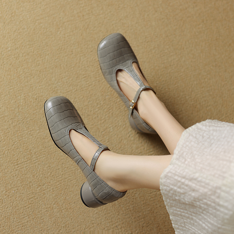 断码清仓真皮单鞋女款2024新款春秋中跟皮鞋女宽脚胖脚女鞋软皮软