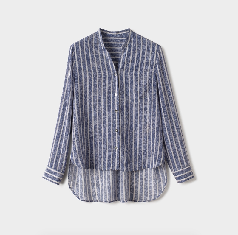 【DuShang】莱茵河畔~简约蓝条纹宽松撞色小众长袖衬衫上衣AZ886