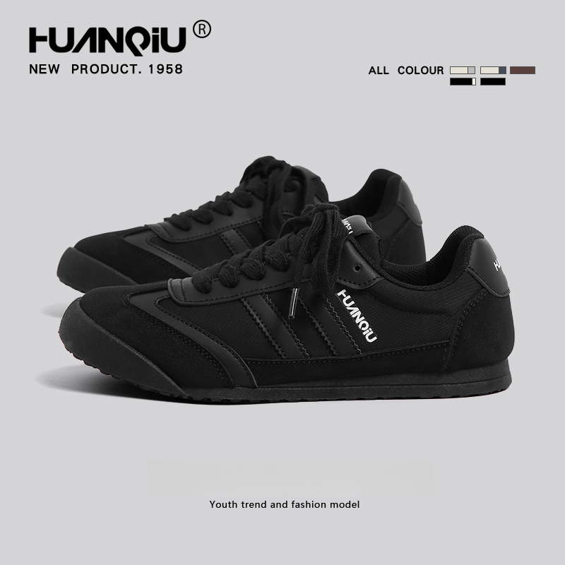 环球德训鞋女款2025新款春秋黑色百搭防滑运动平底板鞋休闲小黑鞋