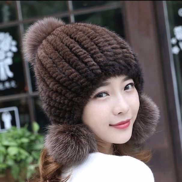 时尚潮流水貂编织帽子