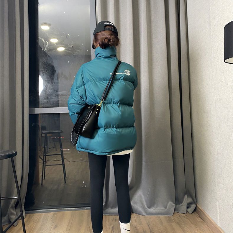 羽绒服女2023新款潮学生韩版中款矮宽松立领小个子白鸭绒短