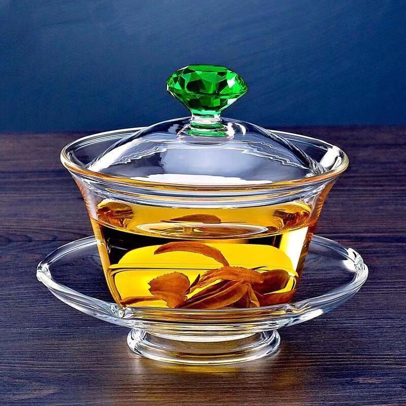盖碗茶杯高硼硅玻璃茶碗带盖单个三才大号功夫家用手工茶具套装