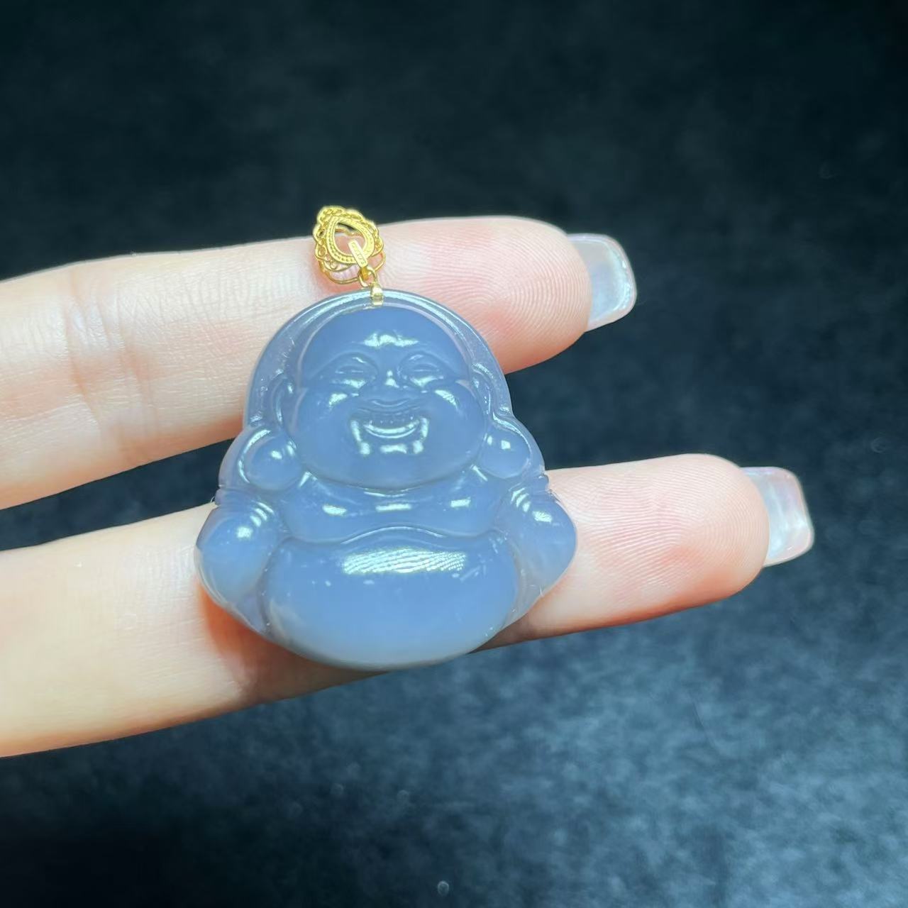 【善玉堂】18K金和田玉烟紫吊坠7-Y15691【29*29mm+】多样性发一