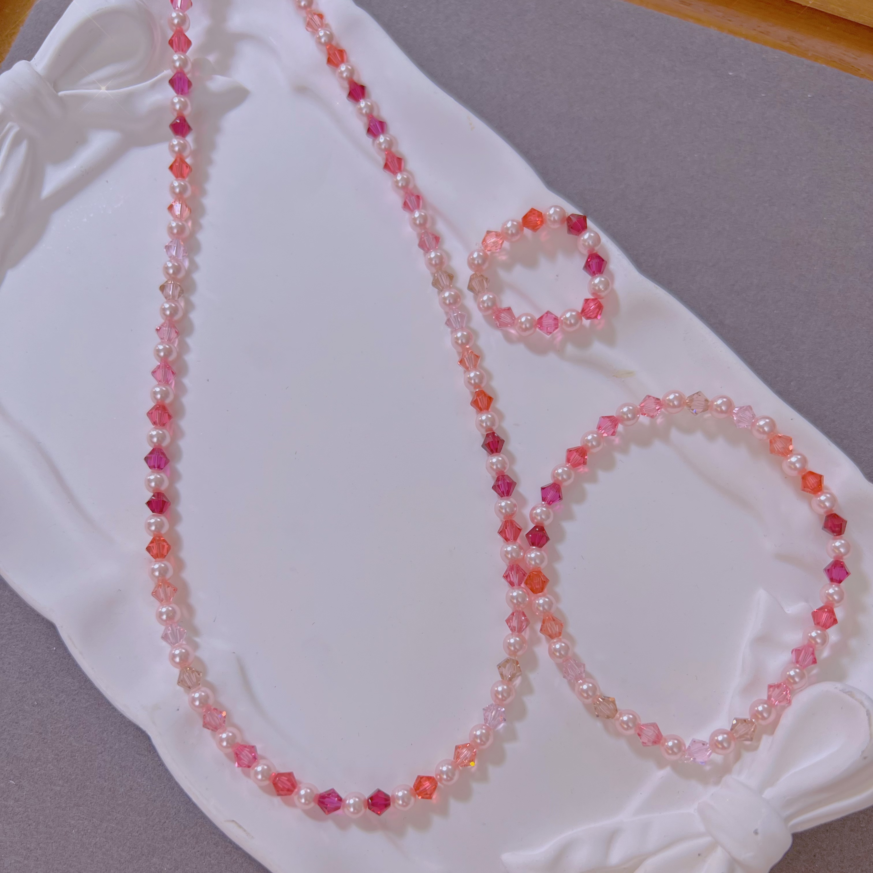 非金属仿珍珠项链 施家色标粉渐变新款百搭清新时尚手工夏天