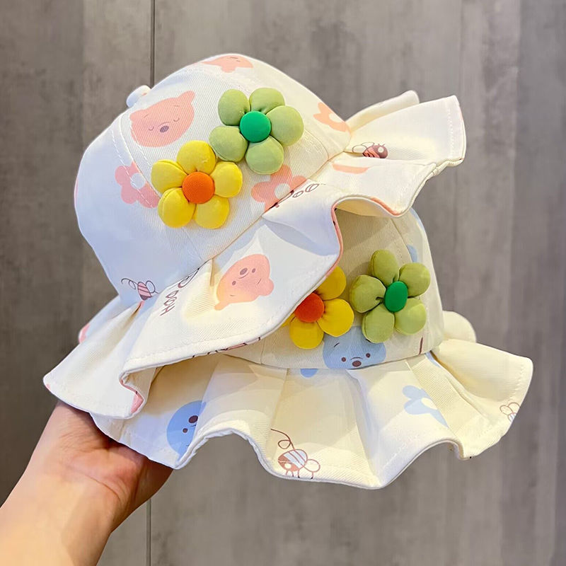 女宝宝帽子春秋薄款婴儿花朵遮阳盆帽春天外出新款洋气女童渔夫帽