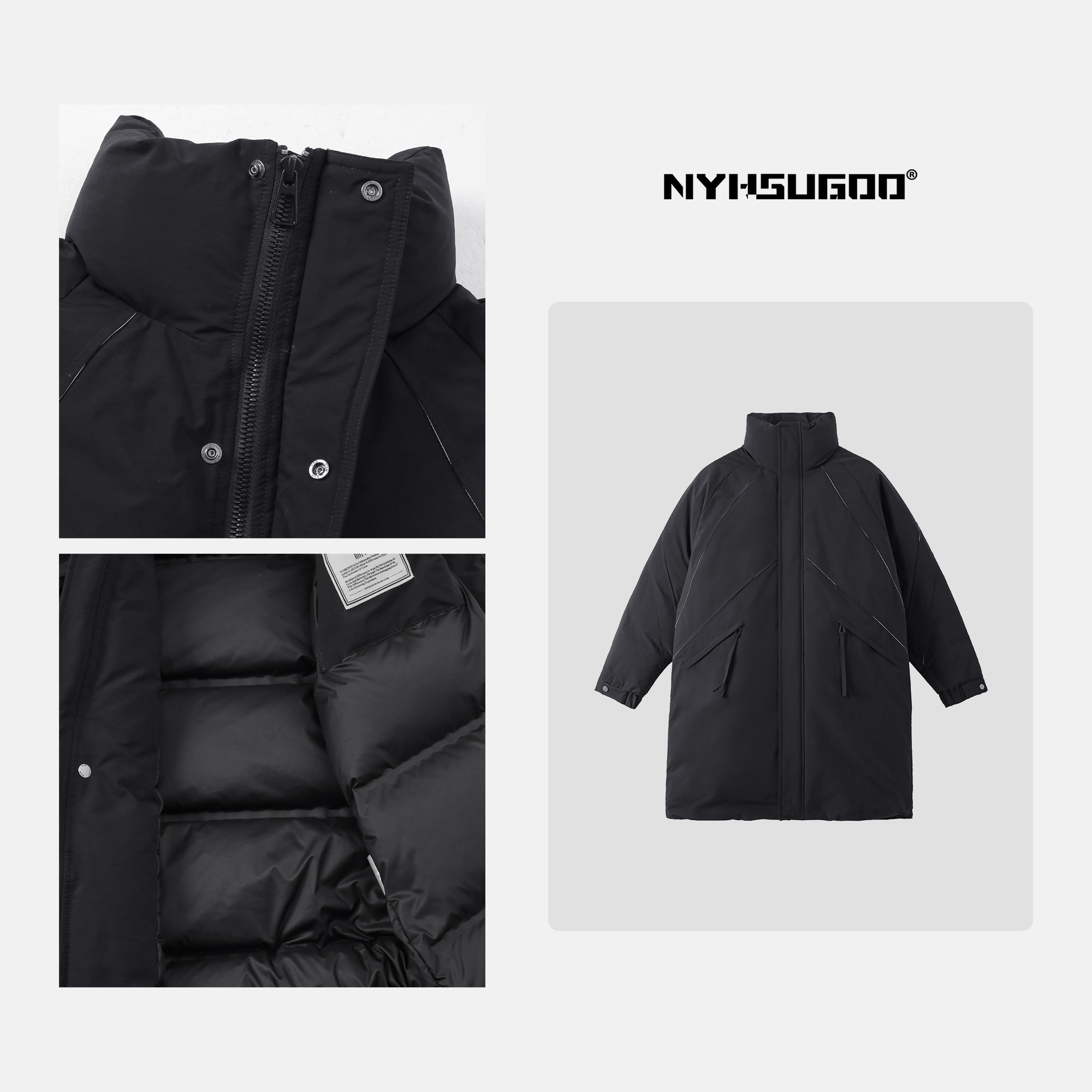 NYHSUGOO/南乙3408冬季男士90白鸭绒中长款羽绒服高绒量cleanfit 