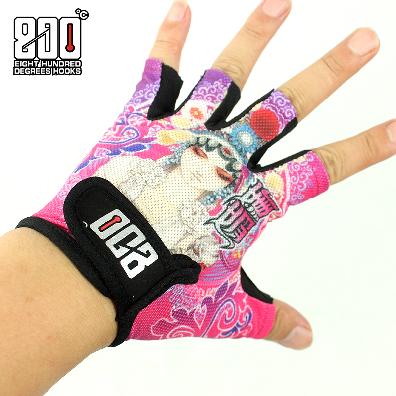 800度捌佰度妩媚酷黑款钓鱼手套春夏透气性好抓鱼防滑半指手套