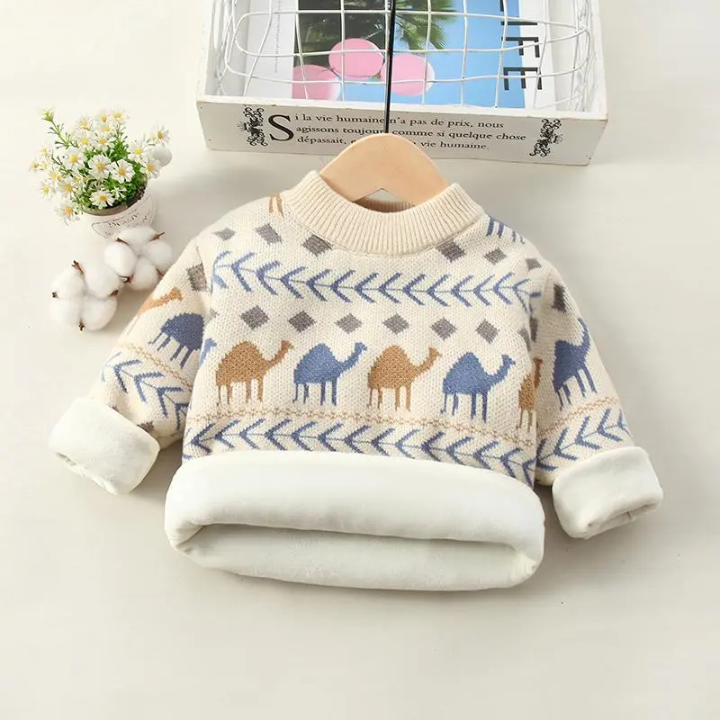 吧啦童装外男童毛衣套头加绒秋冬新款中小童洋气男孩儿童一