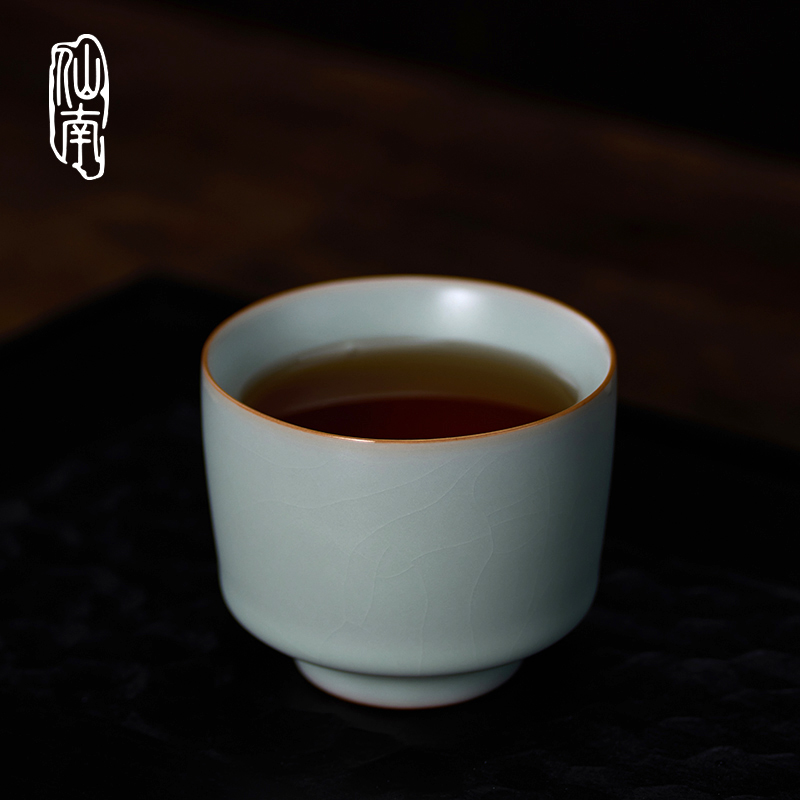 仙南汝窑茶杯主人杯品茗杯马蹄杯陶瓷可养开片复古家用高档送礼
