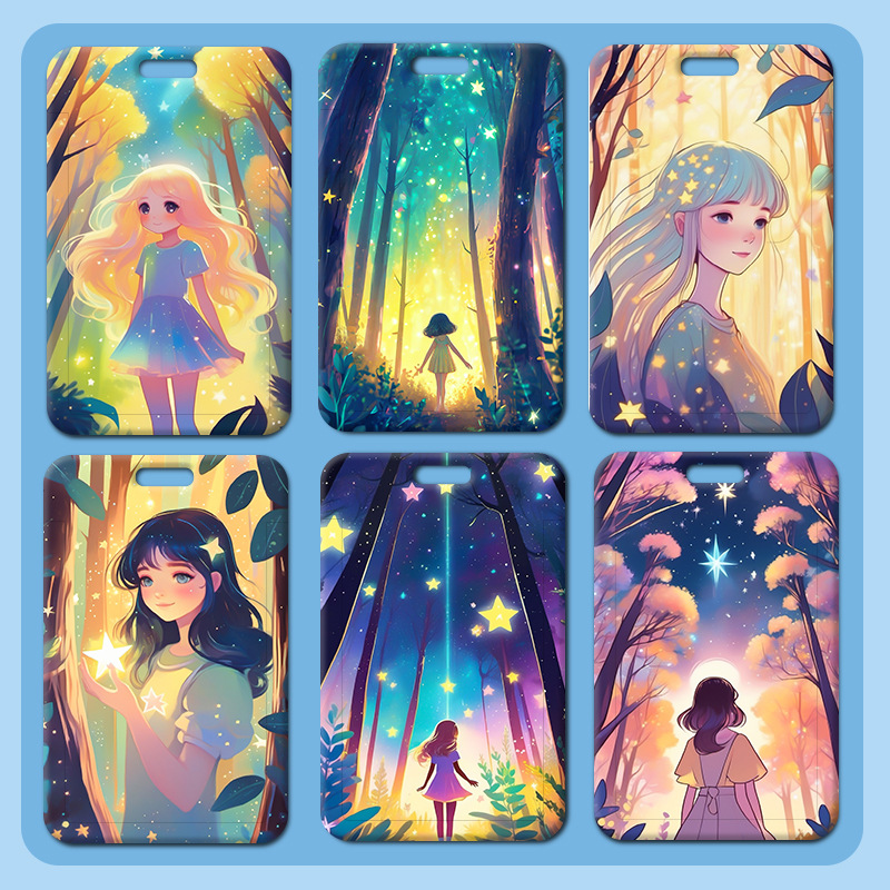 星光女孩卡套塑料滑盖学生校牌饭卡胸牌卡通工作证卡套门禁ins风