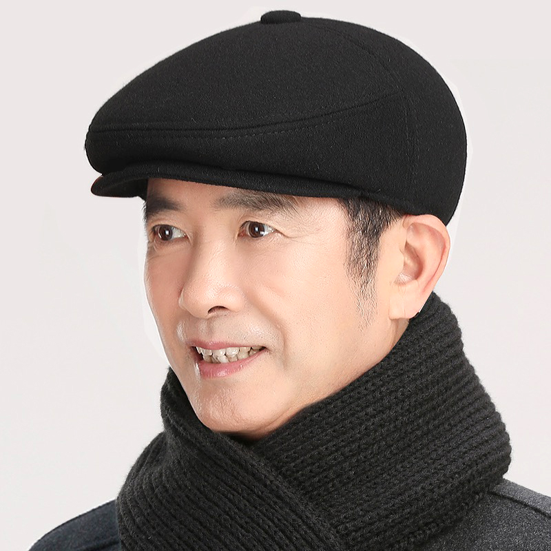 M中老年男士前进帽鸭舌帽老年人帽子男冬 加厚爸爸爷爷冬天防寒帽