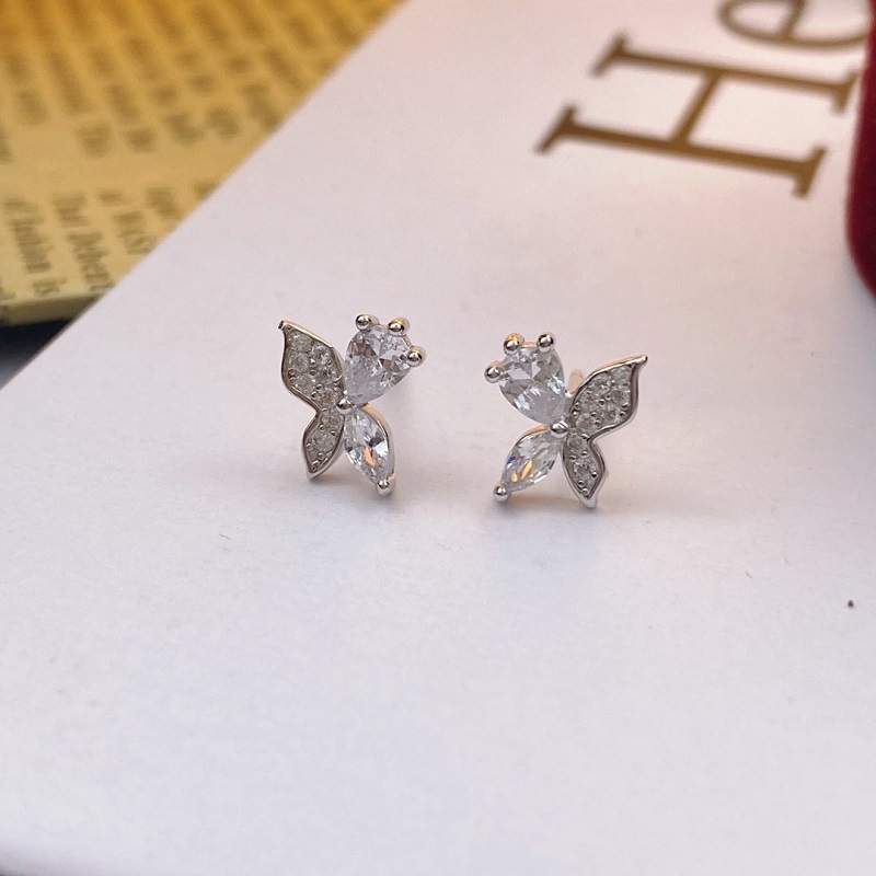 925银合成锆石耳饰 新款韩版ins风镶锆石蝴蝶耳钉时尚小清新甜美