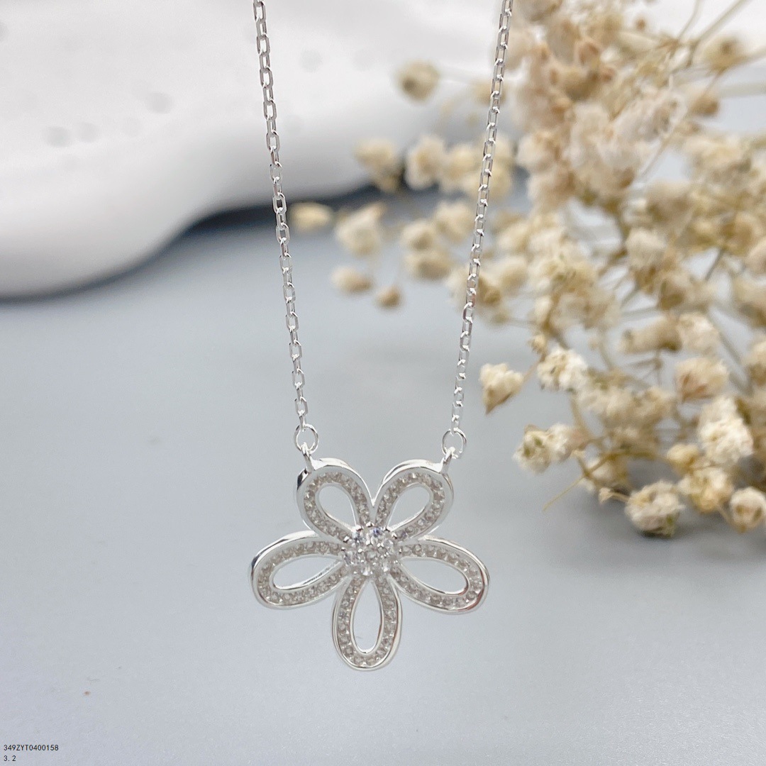 吊坠足银 韩版镶嵌满钻太阳花项链女生时尚个性ins气质小众简约