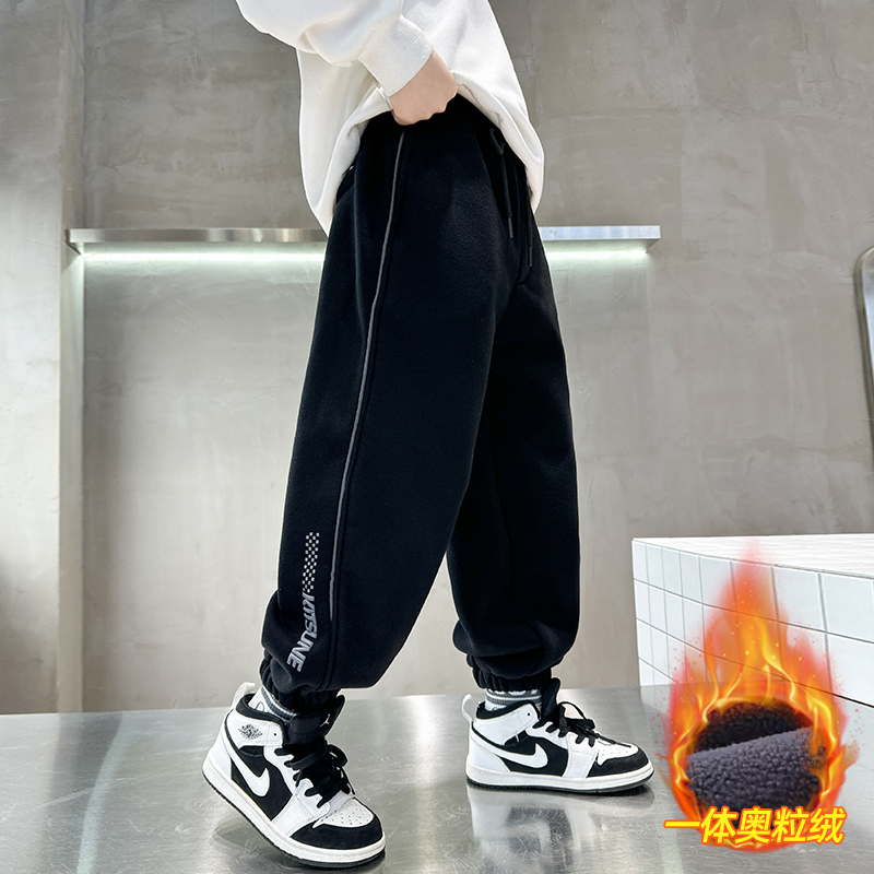 儿童装男童冬装裤子2023新款中大童冬季加绒加厚秋冬款一体绒棉裤