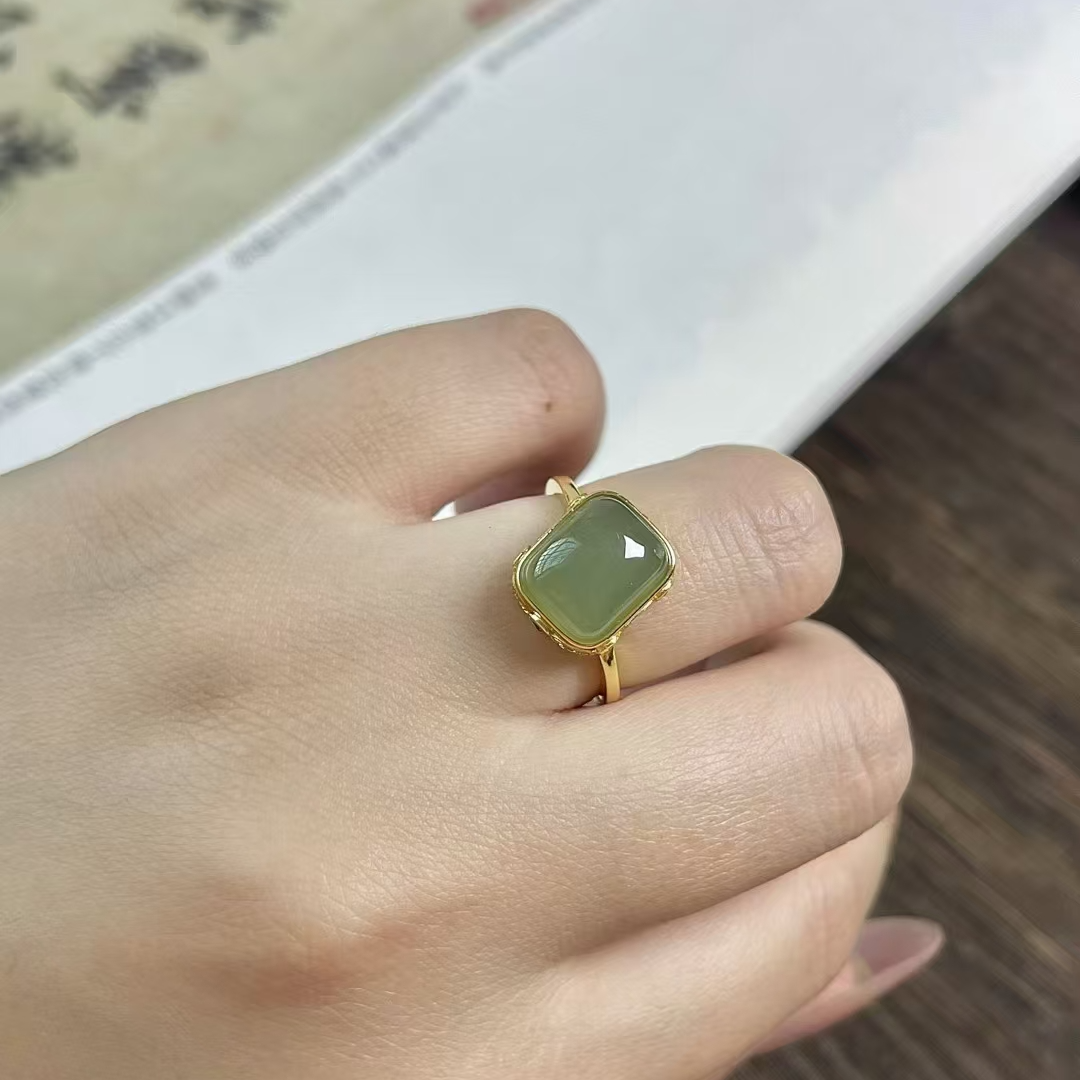 天然和田玉晴水方糖银镶戒指高冰干净色匀上手显白日常百搭