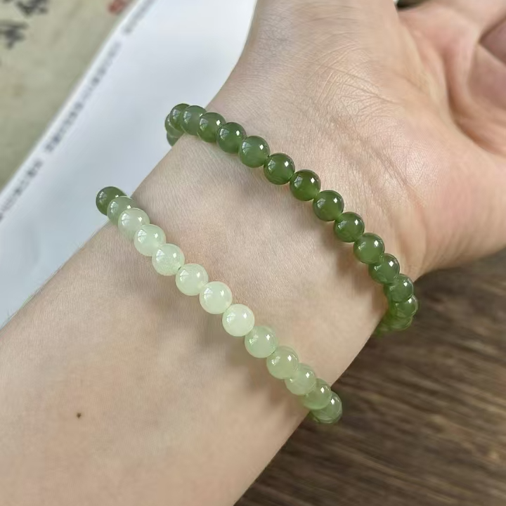 天然和田玉晴水渐变单圈手串整体干净冰透色匀尺寸6mm送礼物