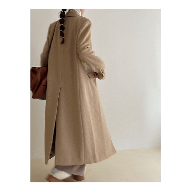 LUO/超显瘦长款羊绒大衣 韩代正肩提气质气场长款西服领羊毛外套