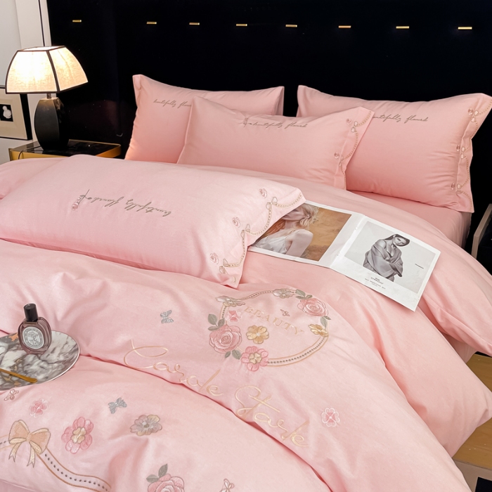 洣莱格 2024新款纯棉加厚磨毛刺绣四件套