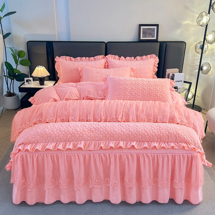 洣莱格 2024新款A类柔暖宝宝绒全夹棉床裙四件套-倾世温柔