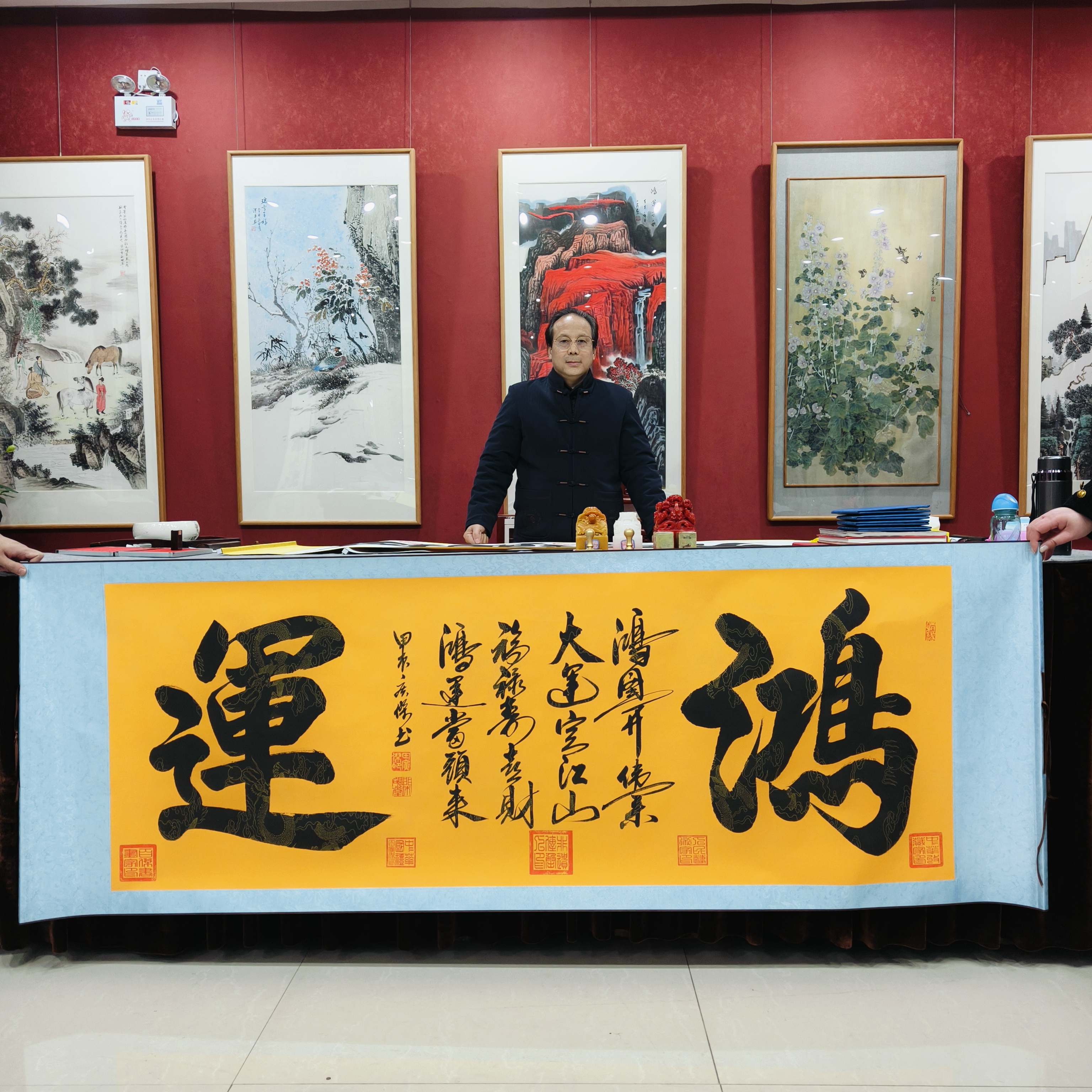 田广杰：《鸿运》黄宣70*200厘米 纯手写书法作品卷轴软裱无框