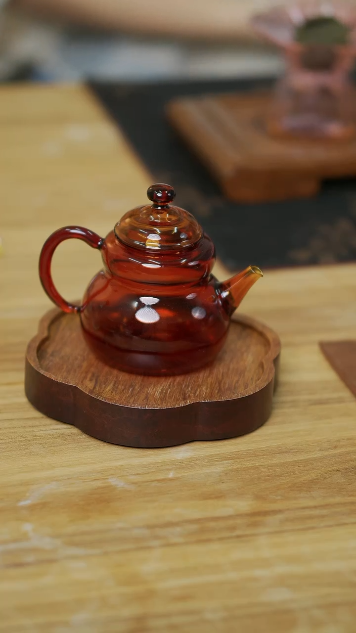 【闪购商品】瓷玻璃葫芦泡茶壶琥珀色