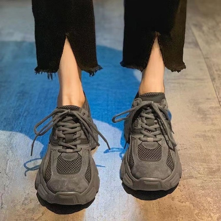 红蜻蜓牌冬季加绒老爹鞋女2023新款灰色ins显脚小保暖重工港风休