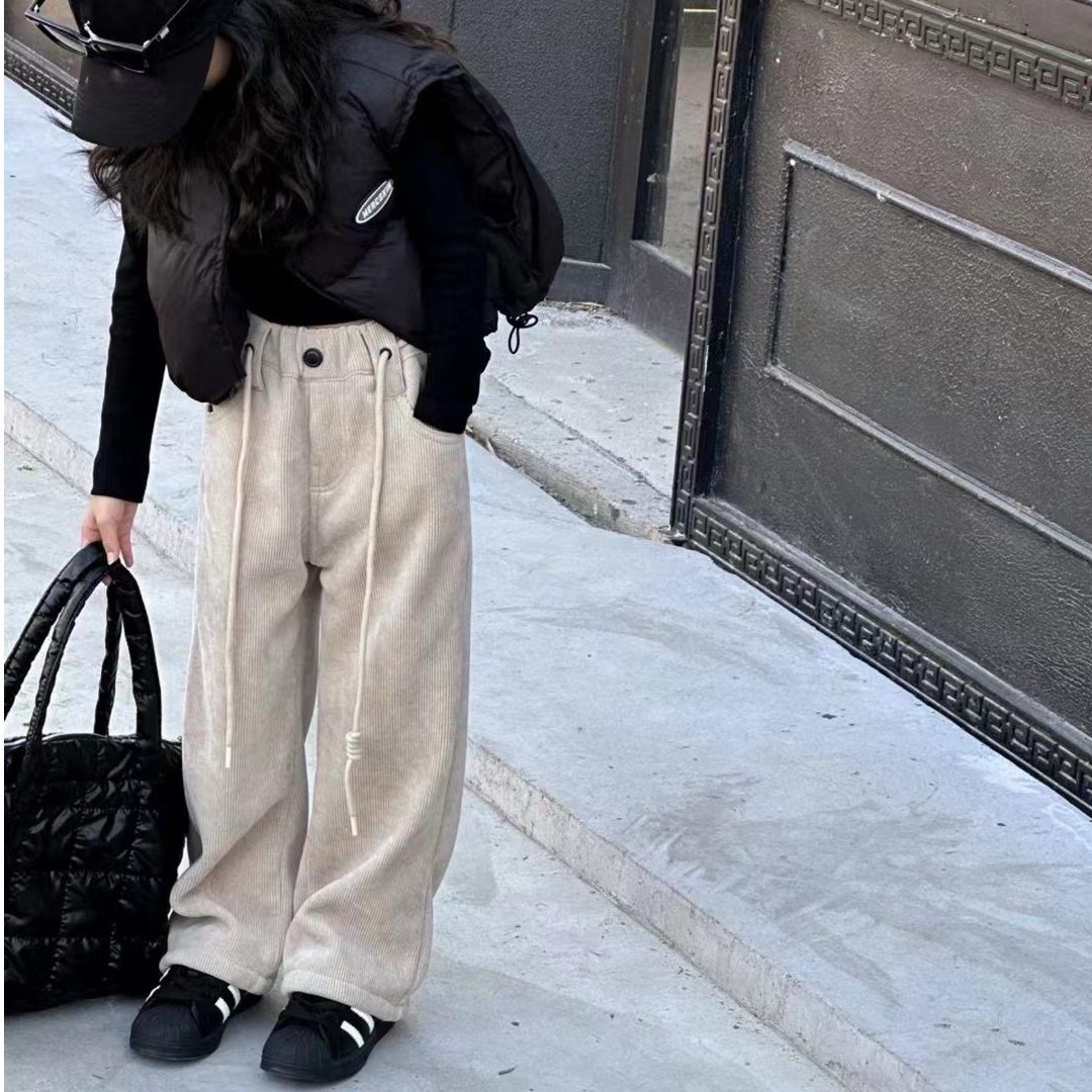 女童加绒加厚羊驼绒裤子百搭儿童保暖纯色冬季直筒裤61180洋气飒