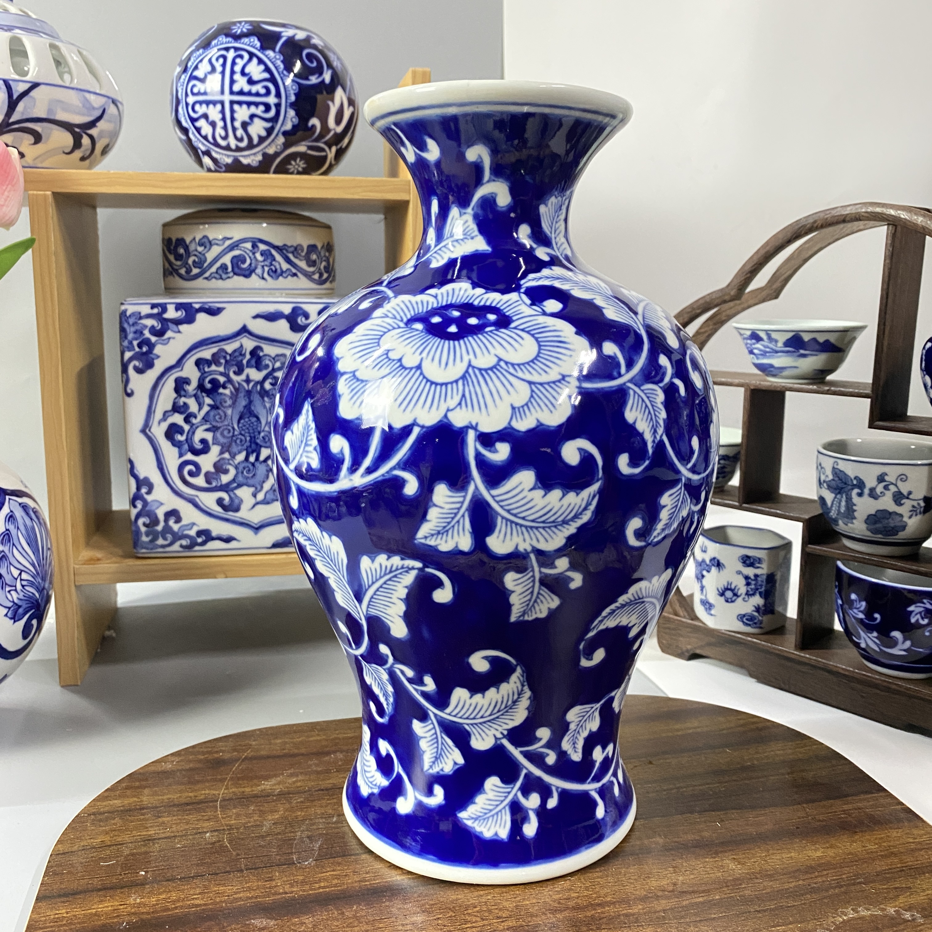 客厅欧式高级感花瓶插花新中式摆件陶瓷花瓶青花瓷复古装饰品