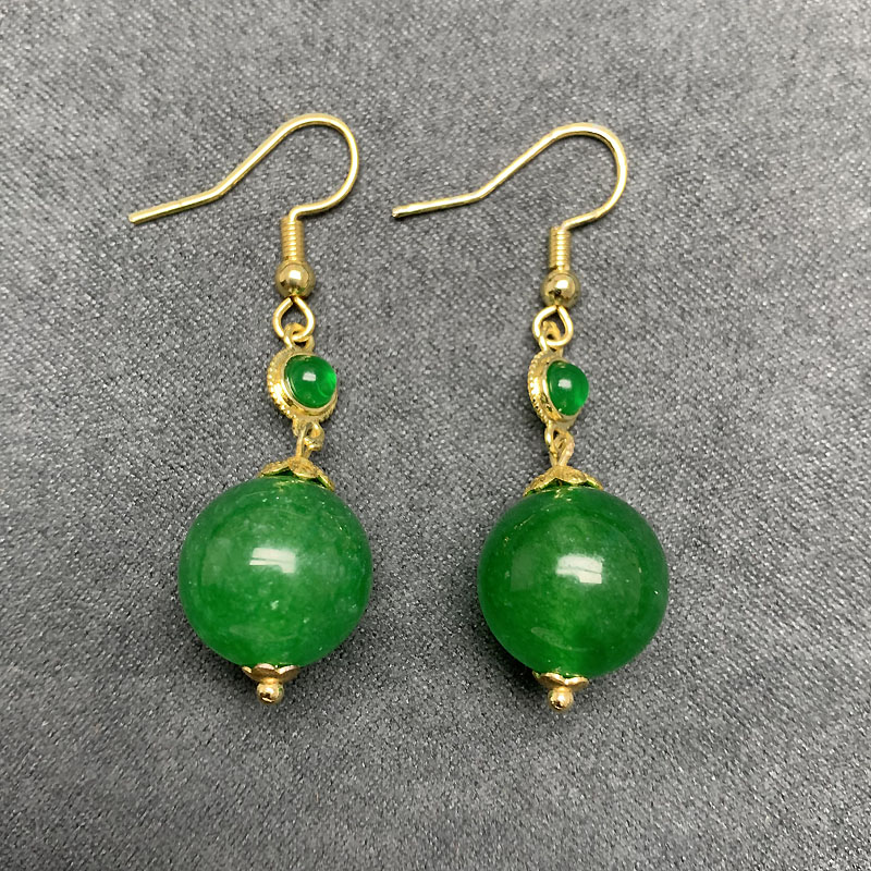 天然翡翠大圆珠耳饰耳坠女款