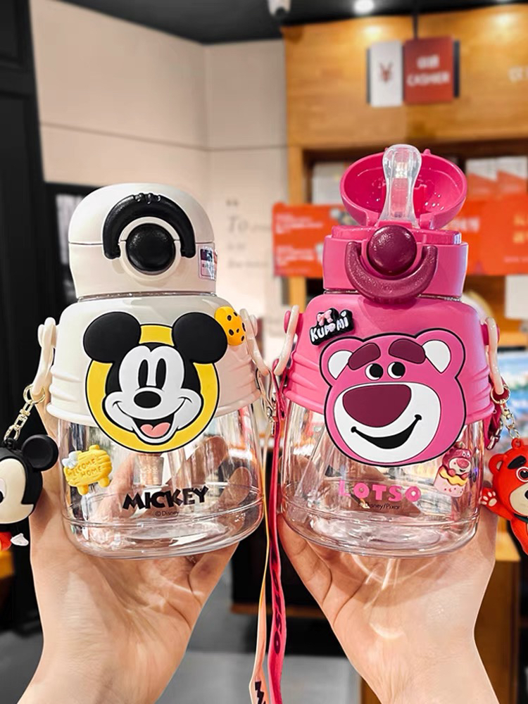 迪士尼儿童防漏塑料杯子可爱水杯女学生高颜值幼儿园宝宝上学水壶