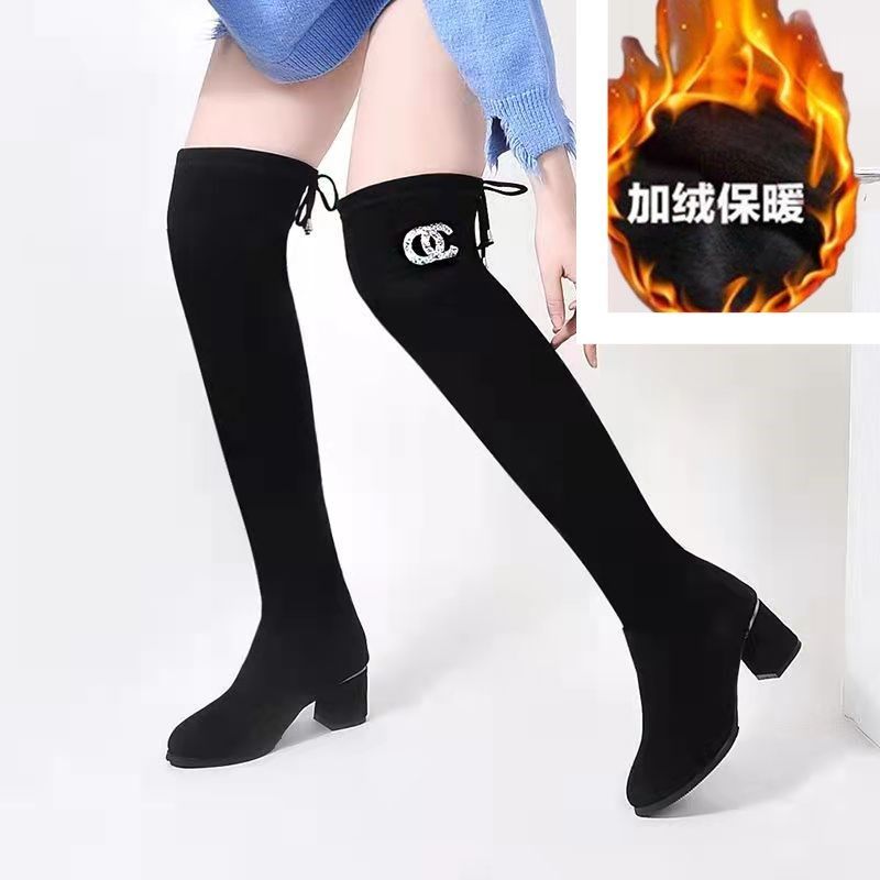 过膝长靴女粗跟显瘦腿弹力靴中跟长筒靴子网红瘦瘦靴2023新款高靴