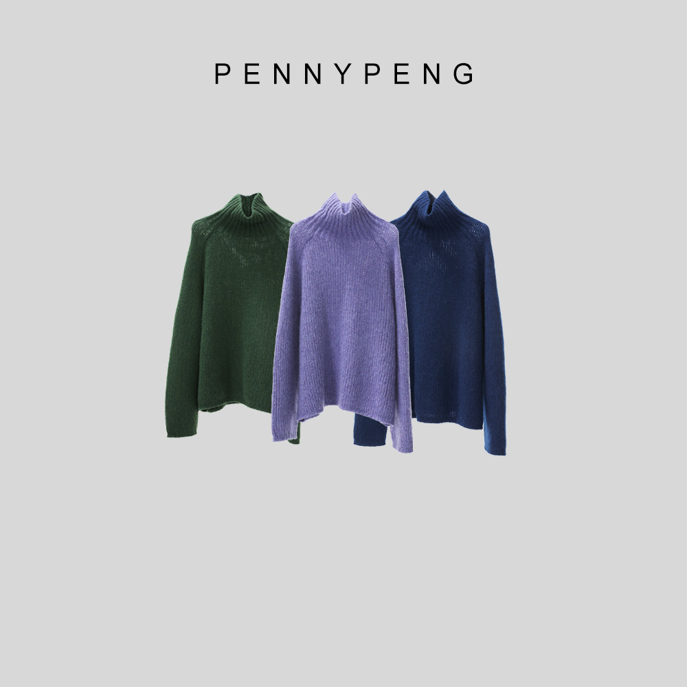 PENNYPENG花园奇遇记早春时尚休闲百搭简约三色宽松高领羊绒上衣