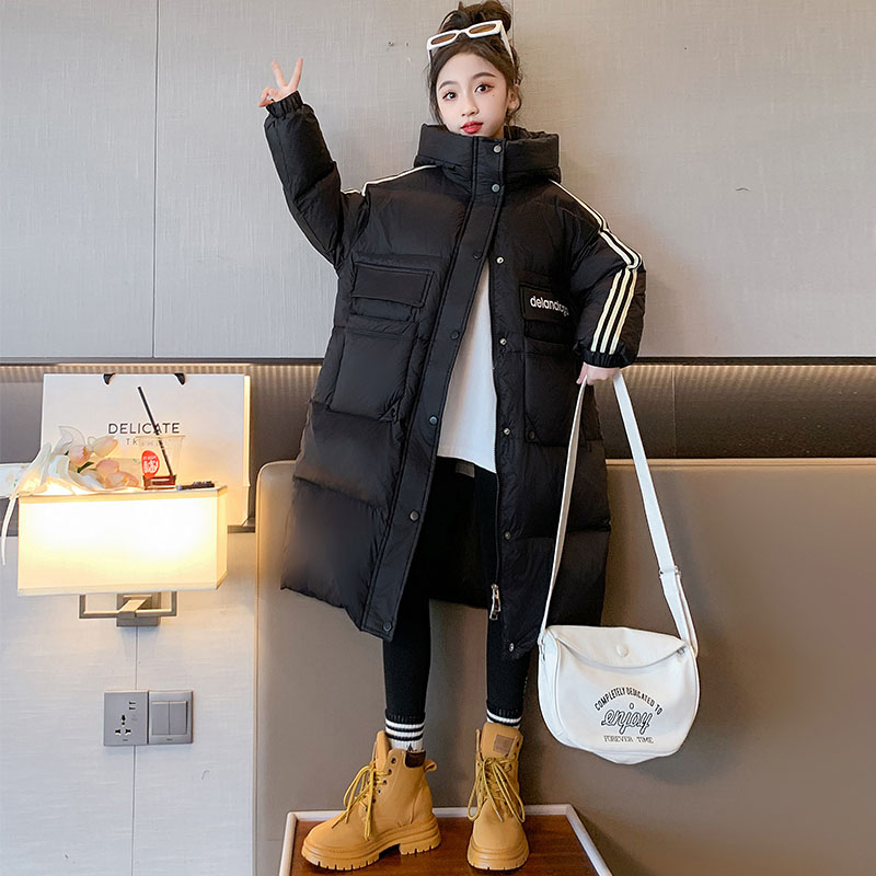 女童羽绒服2023新款洋气连帽宽松加厚保暖韩版纯色女童中大童潮童
