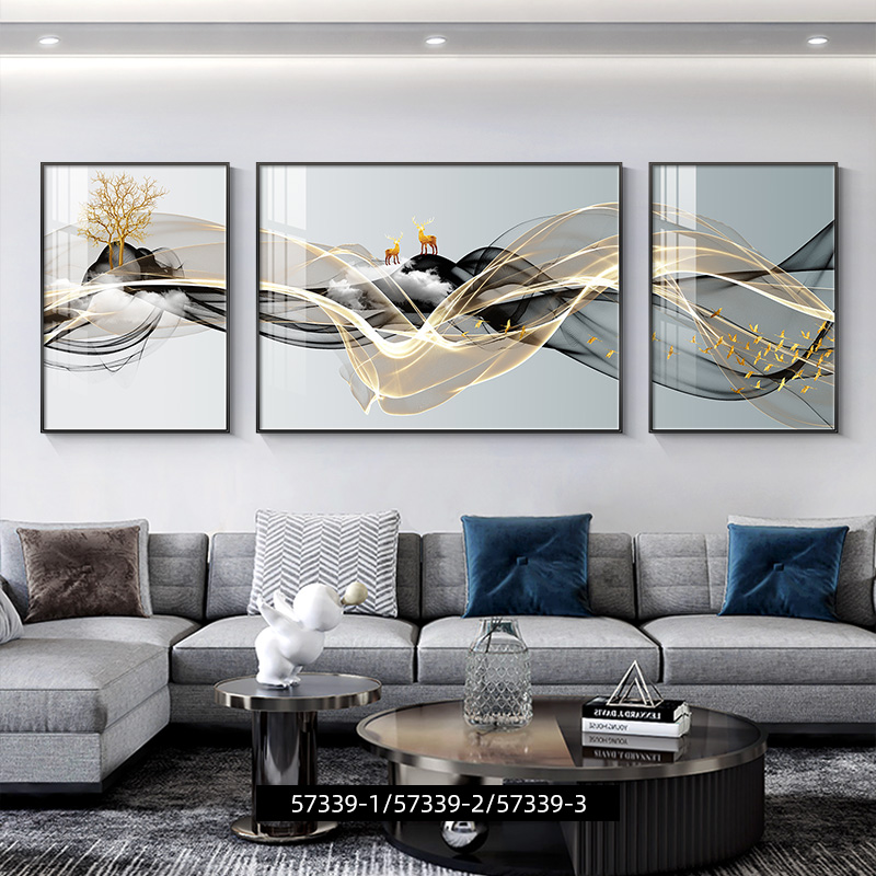 现代简约客厅装饰画2025轻奢沙发背景墙挂画高级感大气壁画三联画