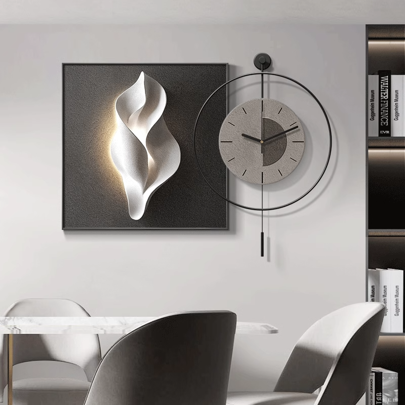 现代轻奢餐厅装饰画高级感抽象客厅钟表挂画2025新款餐桌墙面时钟