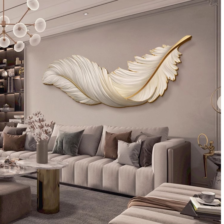不带灯羽毛客厅装饰画沙发背景墙挂画现代简约轻奢玄关床头壁画