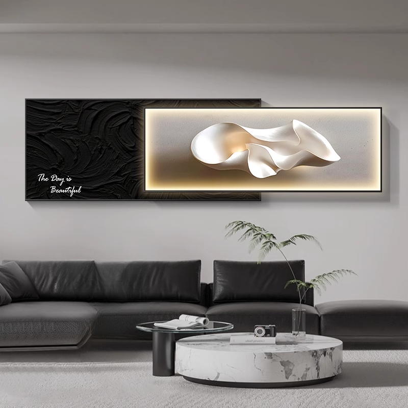 极简抽象客厅装饰画轻奢高级感壁画灯画奶油风沙发背景墙挂画新款