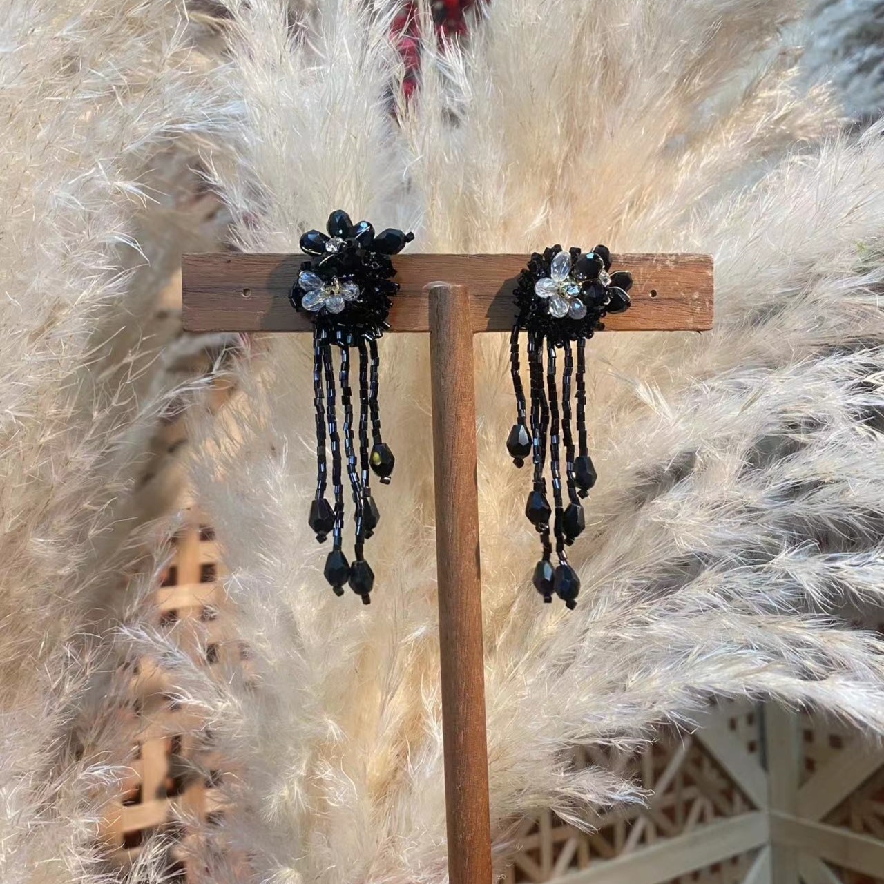 合成锆石耳饰 IC2021826黑色玫瑰之约时尚气质耳环