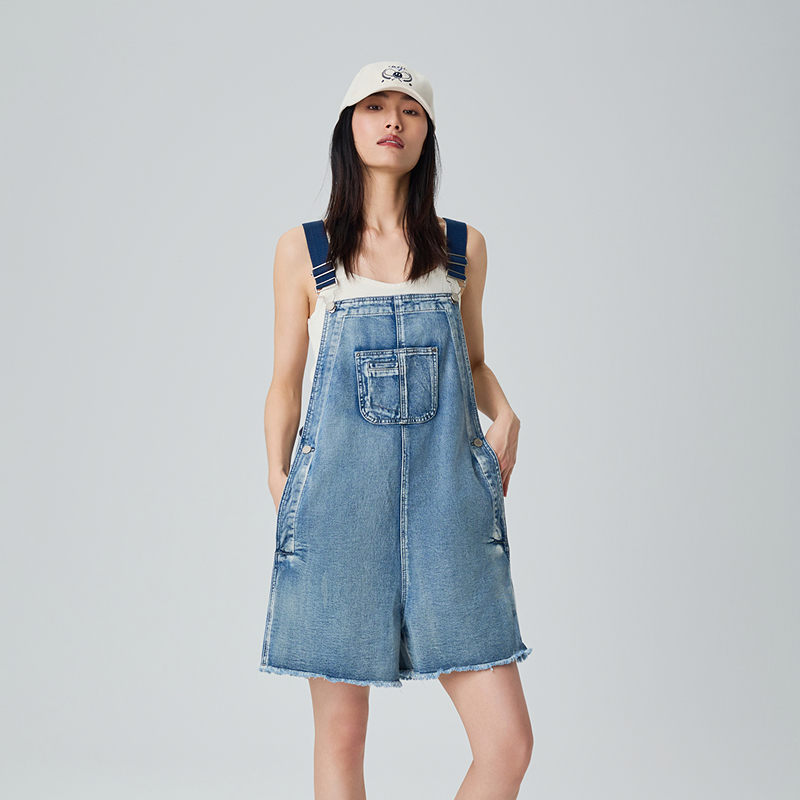 MSLAN【可调节背带】春夏减龄小个子短款毛边刺绣连体裤女 MFBM5102