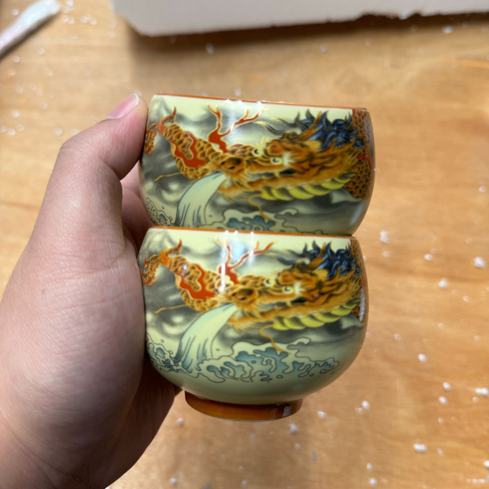 【闪购商品】龙腾盛世四海铜钱主人杯对杯茶杯精美陶瓷罗汉杯