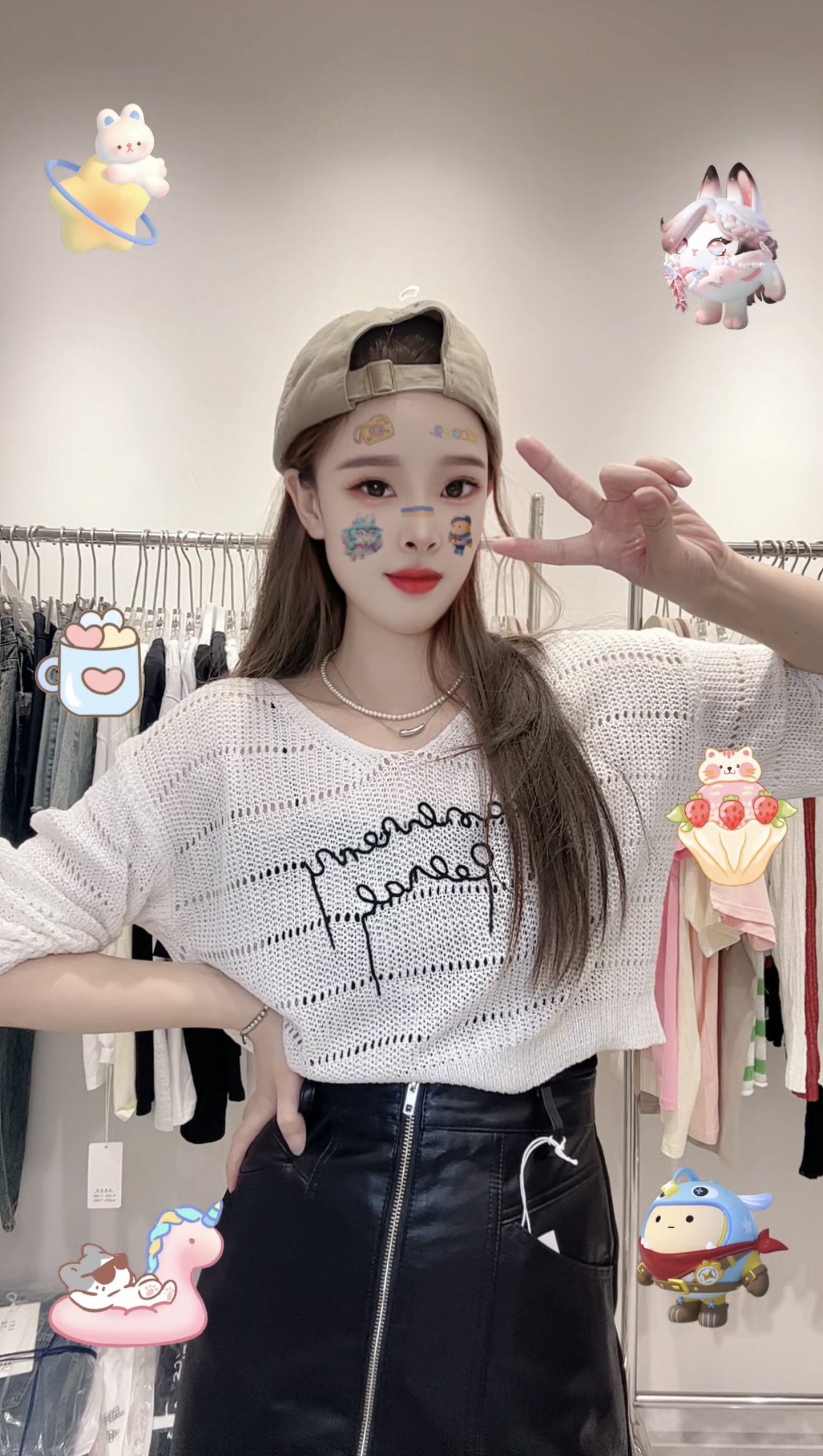 早秋针织字母条纹小衫休闲上衣韩版镂空辣妹长袖针织衫设计感ins