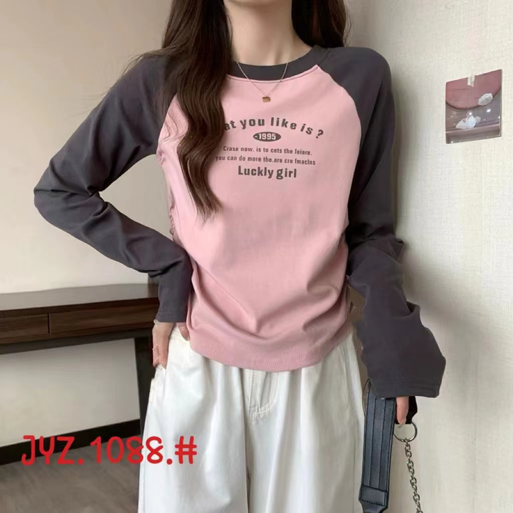 【元熙推荐】秋季新款拼接字母时尚圆领纯棉长袖T恤百搭