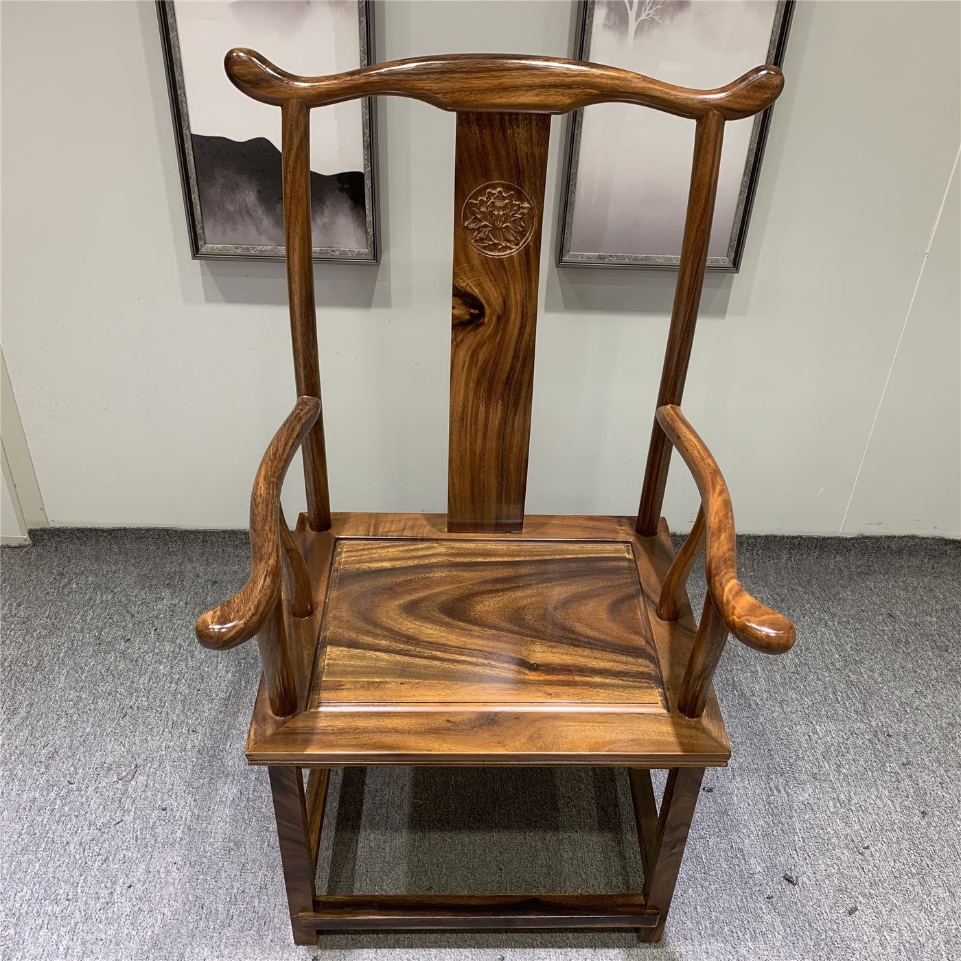 胡桃木官帽椅主椅围椅新中式靠背椅茶椅家用禅意书椅62-48-115