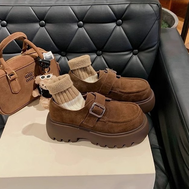 牛皮版~6.5cm增高厚底真皮复古乐福鞋女英伦小个子磨砂小皮鞋单鞋