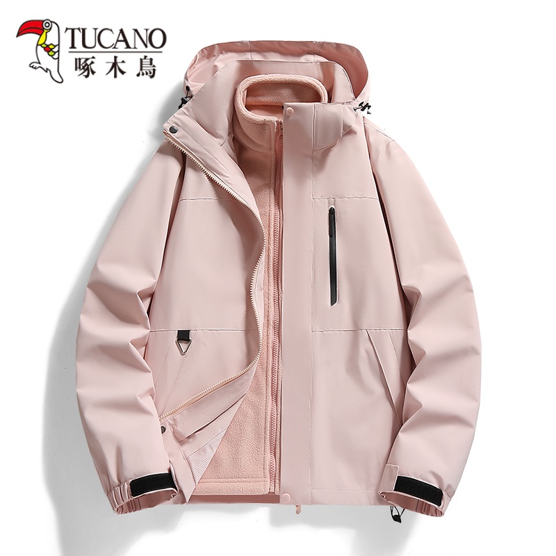 啄木鸟户外冲锋衣女三合一防风防水进藏登山服男加绒加厚秋冬外套